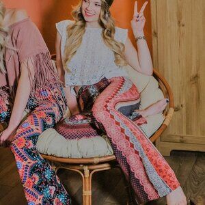Set of Bohemian Bell bottoms Flare Leggings with matching wrap top Size Large